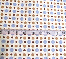 1 yd 100% Cotton Fabric by David Textiles, Cream with Blue, Tan & Brown Dots
