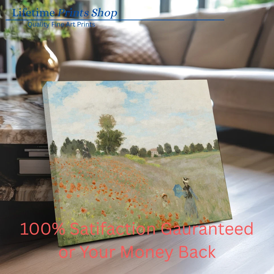 Impresión en lienzo The Poppy Field de Claude Monet, envolvente enmarcada Giclee Foto 4 de 4