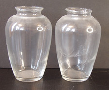 Two Clear Glass Flower Vases, Bulbous Shapes, 5" high