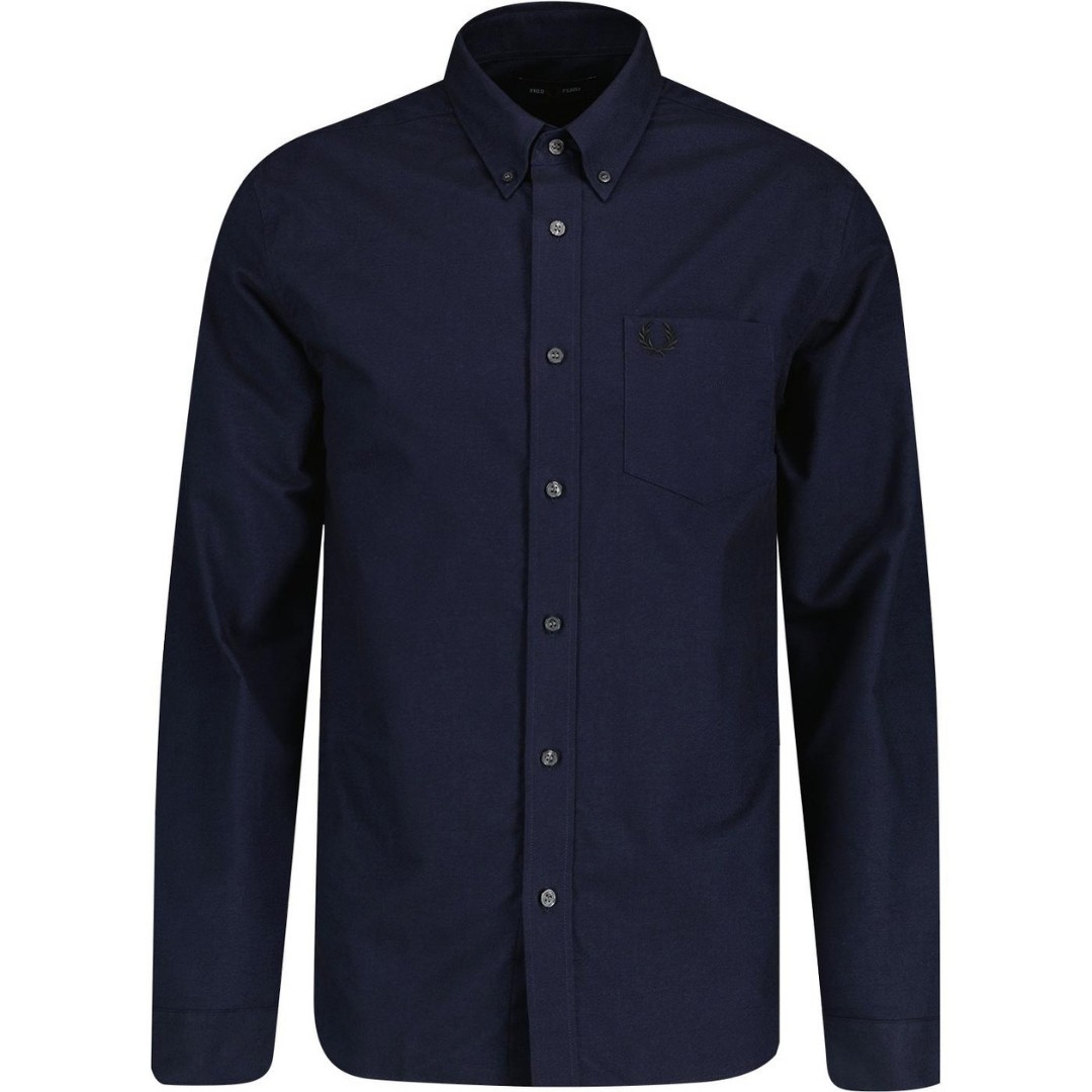 Fred Perry Branded Pocket French Navy Blue Long Sleeve Oxford Shirt 20490₽