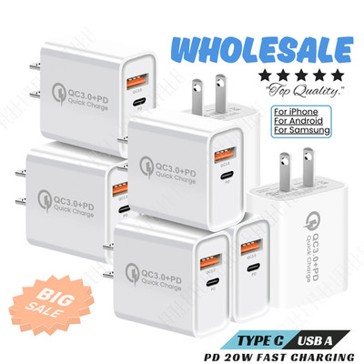 Dual Ports QC USB A/Type C PD Plug 20W Fast Charger Brick For iPhone Android Lot