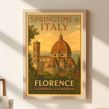 Florence Italy Poster - Art Deco Duomo Wall Art Print - Vintage Travel