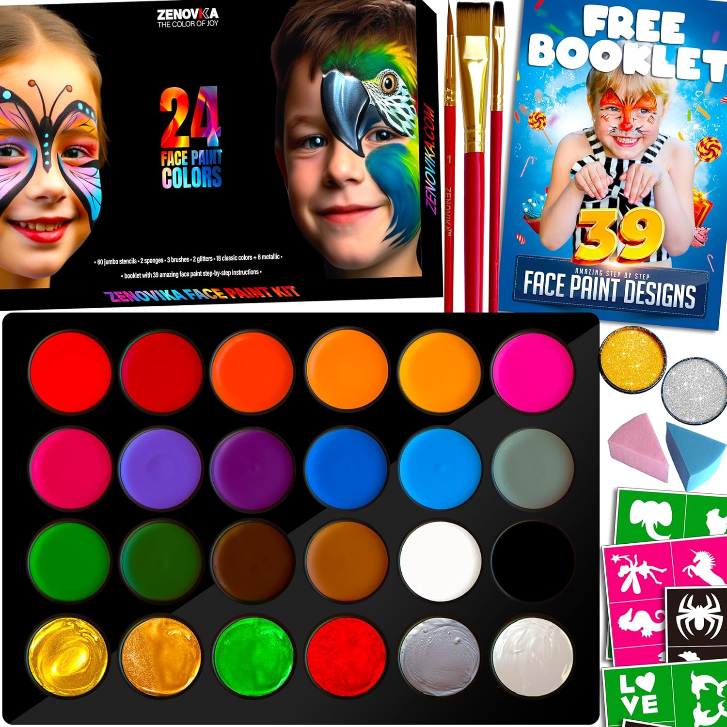 Face Painting Kit for Kids - Non-Toxic and Hypoallergenic Face Paint Kit with 24
