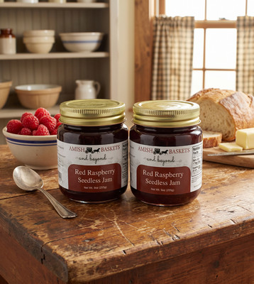 Amish Red Raspberry Seedless Jam Non GMO Vegan All Natural - 9 oz - 2 Jars