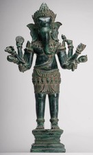 Antique Khmer Style Bronze Angkor Wat Ganesha Statue on Yoni - 55cm/22