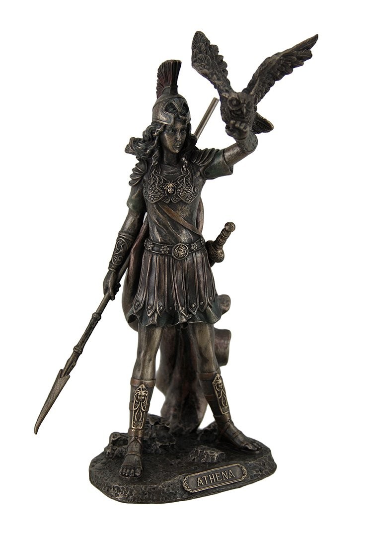 Athena - Greek Goddess Of Wisdom And War with Owl Statue, 8"H, Resin