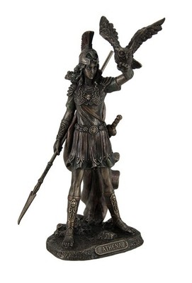 Athena - Greek Goddess Of Wisdom And War with Owl Statue, 8''H, Resin