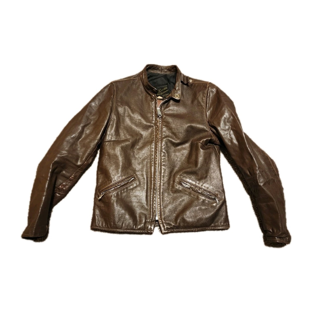 60s レザーベスト ヴィンテージ ジップ タロン Brooks Leather VINTAGE 60'S BROOKS LEATHER CAFE RACER MOTORCYCLE JACKET WOMENS XS