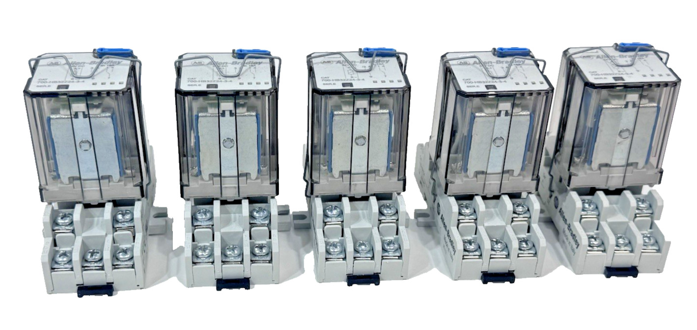 Lot of 5 Each Allen Bradley 700-HN154 Ser. A Relay Base With 700-HB32Z24-3-4 Ser