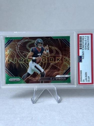 2023 NFL Panini Prizm Football C.J Stroud Texans Fireworks Green RC! PSA 10!