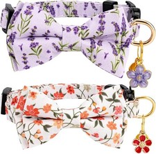 2 Pack Breakaway Cat Collar with Removable Bow Tie and Bell for Boy Girl Cats,Cu