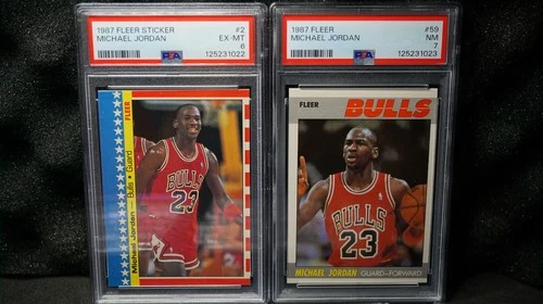 1987-88 Fleer Michael Jordan 2nd Year Card! PSA 7 NM +  Sticker #2 PSA 6 FRESH🔥