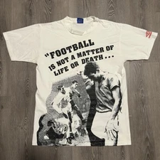 Vtg Umbro White T Shirt Soccer Printed Shankly Size XL USA