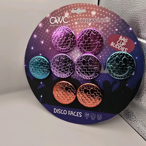 CWC Cook with Color Disco Ball Smiley Face magnetic chip Bag clips 8 pc