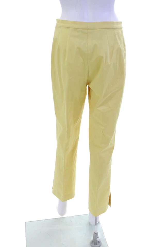 Calça Gunex feminina com zíper cintura média plissada perna reta algodão amarelo tamanho 6 - Imagem 3 de 4