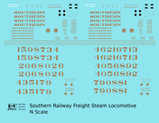 K4 N Scale Decals Southern Railway Freight Steam Locomotive Gold