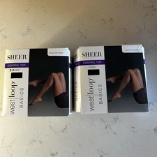 5 Pair West Loop Basics Sheer Toe Control Top Size B Off Black Control Top Nylon