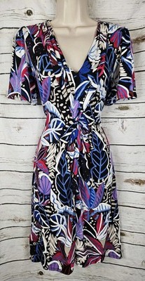 Tommy Bahama Multi Floral Cinch Dress S Ruched Jersey Knit Viscose Fit & Flare