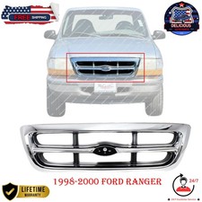 New Grille Assembly Chrome Shell Painted Gray Insert For 1998-2000 Ford Ranger