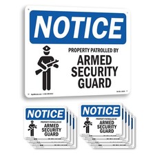 Property Patrolled By Armed Security Guard OSHA Notice Sign, Decal 5 or 10 Pack