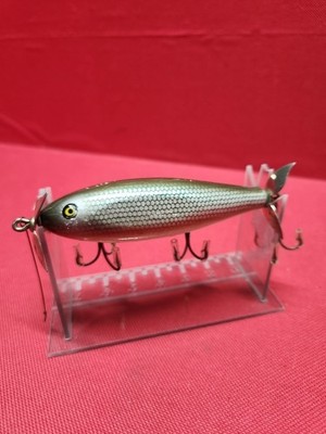 Vintage Pflueger Scoop Injured Minnow Wooden FISHING LURE RARE 3-blade Green LRG