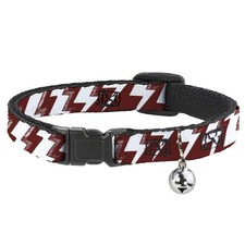 Cat Collar Breakaway with Bell Lightning Bolts Sketch Red/White NARROW Fits 8.5-