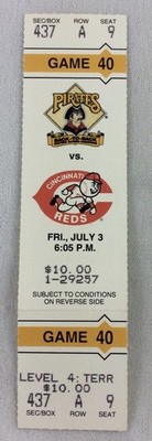 MLB 1992 07/03 Cincinnati Reds at Pittsburgh Pirates FULL Ticket-Tim Belcher WP