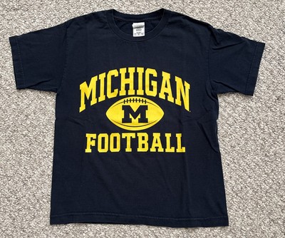 AAA Youth L Navy & Yellow Michigan Football Short Sleeve T-shirt Cotton Preowned