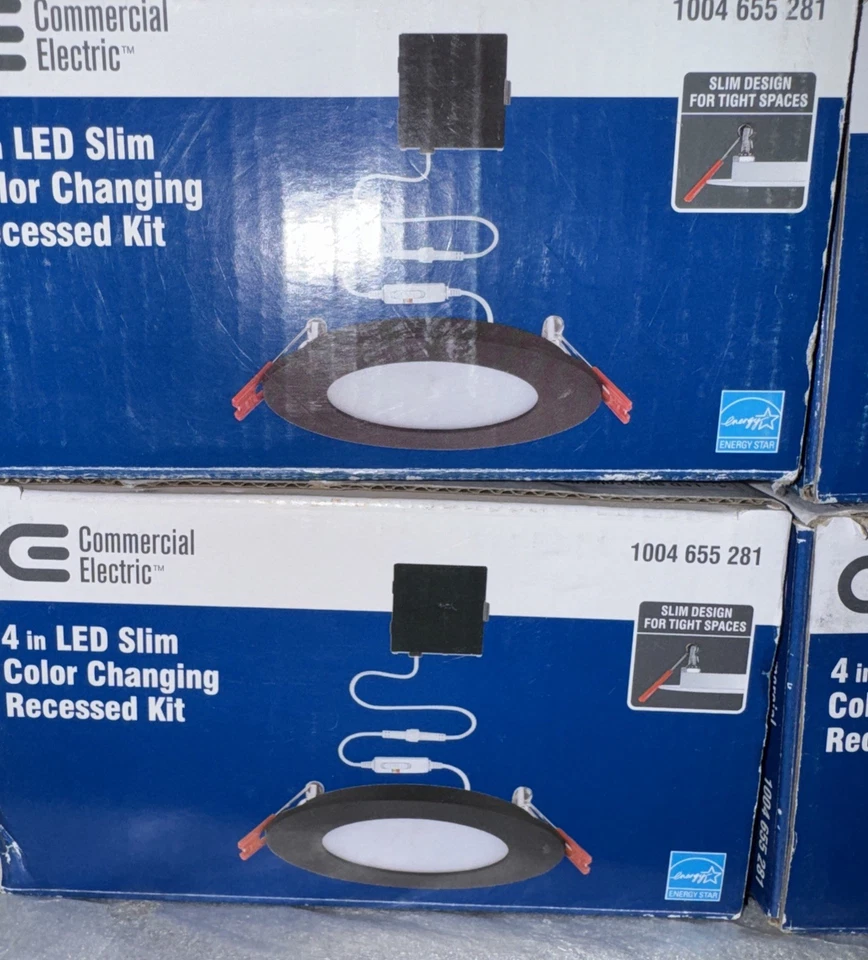 Paquete de 4 delgados eléctricos comerciales de 4 pulgadas Kit empotrado LED que cambia de color bronce Foto 2 de 3