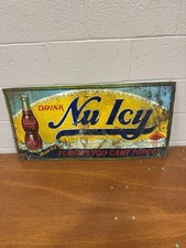 Antique Nu Icy Advertising Tin Soda Sign (Rare)