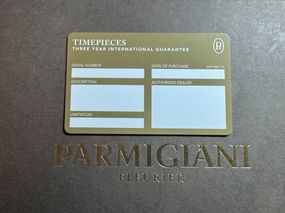 100% OEM Parmigiani Fleurier Watch Blank Warranty Guarantee Card