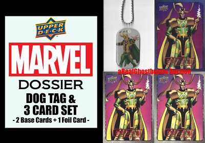 2016 Upper Deck Marvel Dossier Dog Tag & 3 Card Set of Loki #29 - Avengers