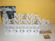 Je 5x MrMrs Schriftzug/Teelichter, Holz - Hochzeit - stehend Tischdeko+ Konfetti
