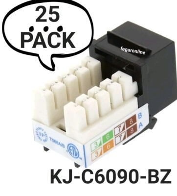 25 PACK KJ-C6090-BK Networx  Cat6 SpeedTerm 90 Degree RJ45 Keystone Jack RoHS