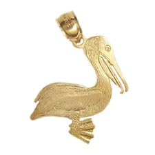 New 14k Gold Pelican Bird Pendant
