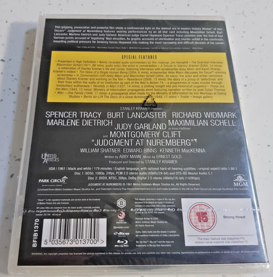 Judgement at Nuremberg  -  2 Disc Blu  Ray  - New & Sealed  Burt Lancaster - Image 2 of 3
