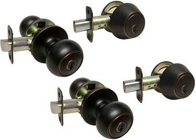 2 Entry with Deadbolt  Oil Rubbed Bronze Door Lock Locks Knob round knobs Keyed