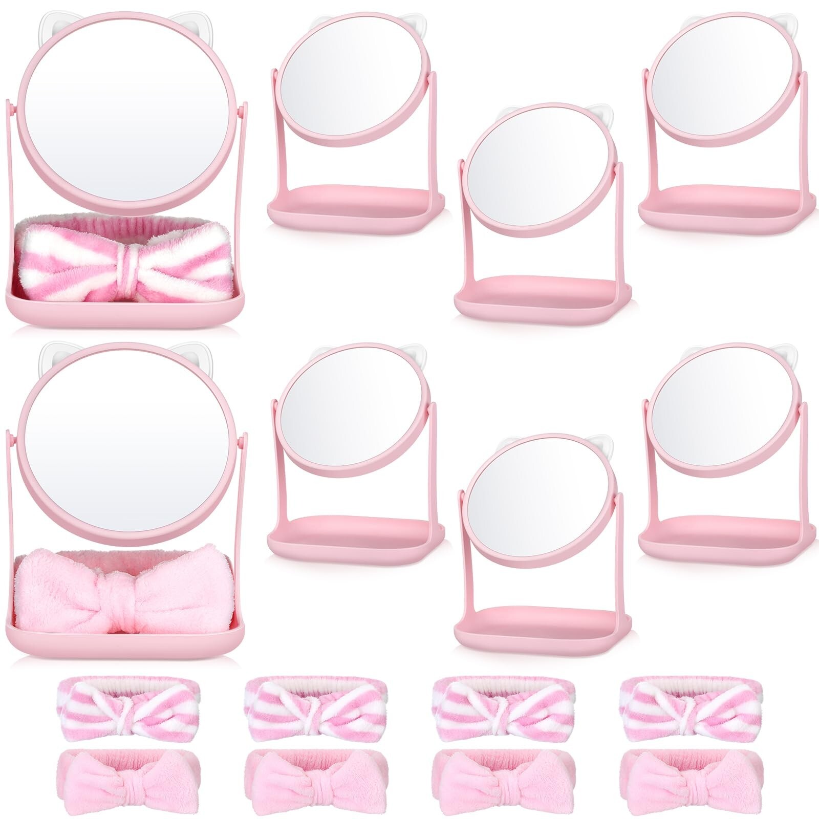 8PCS Bunny Spa Headbands for Girls Spa Party Favors Mirror Design Cat Ears