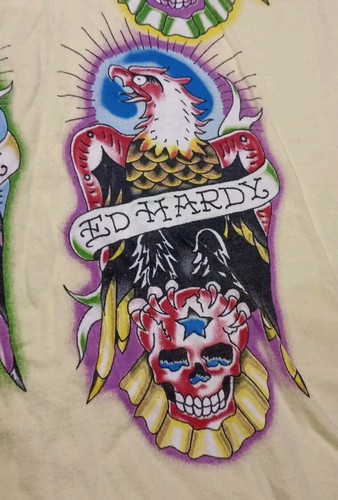 Vintage Ed Hardy By Christian Audigier Yellow Y2K T-Shirt Size Xl - Picture 7 of 12