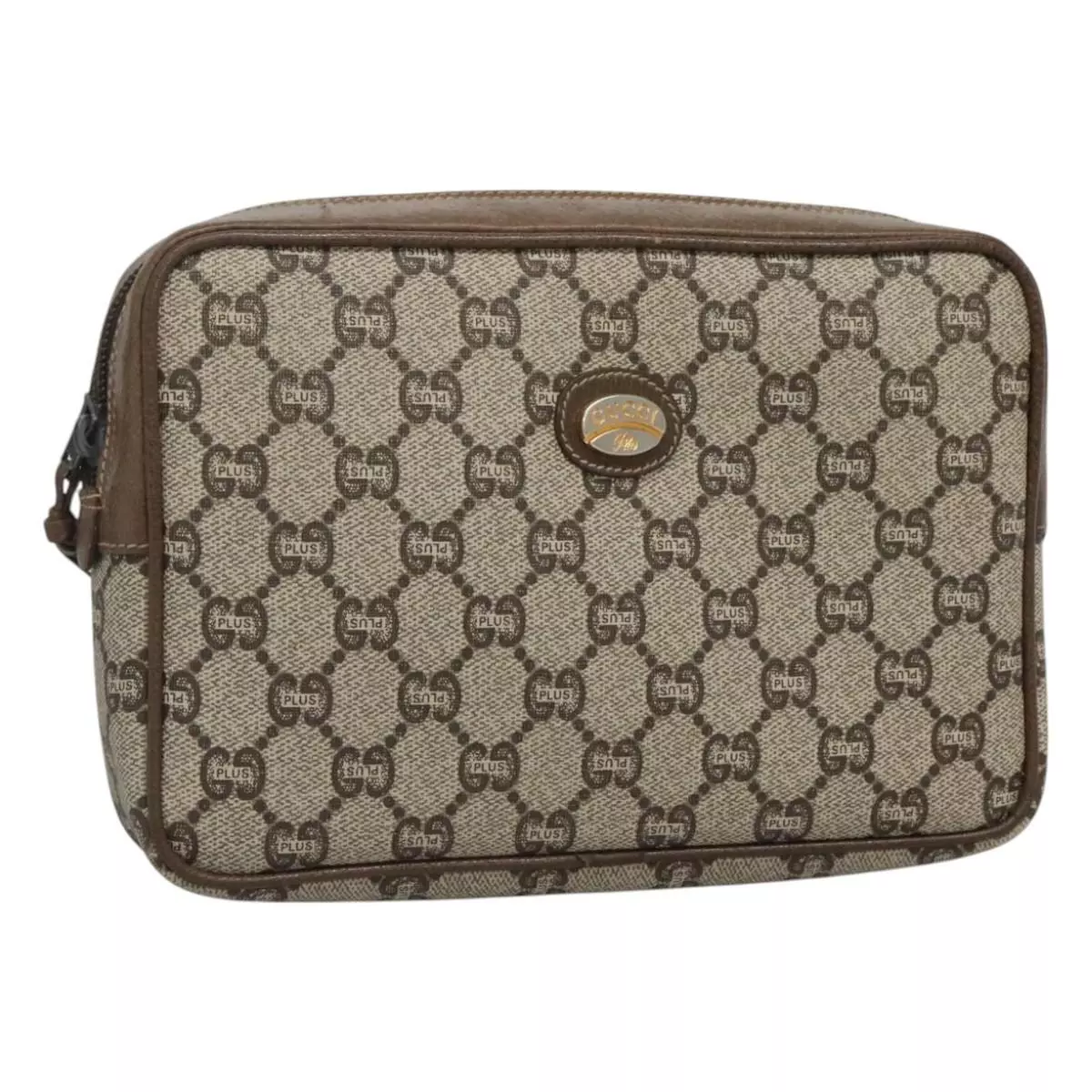 Sac pochette GUCCI GG Plus Supreme PVC beige marron authentique th5758