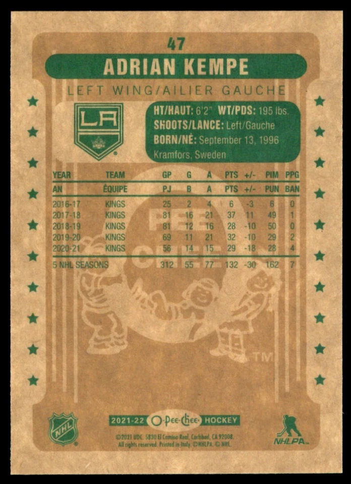 2021-22 O-Pee-Chee Adrian Kempe #47 - Image 2 of 2