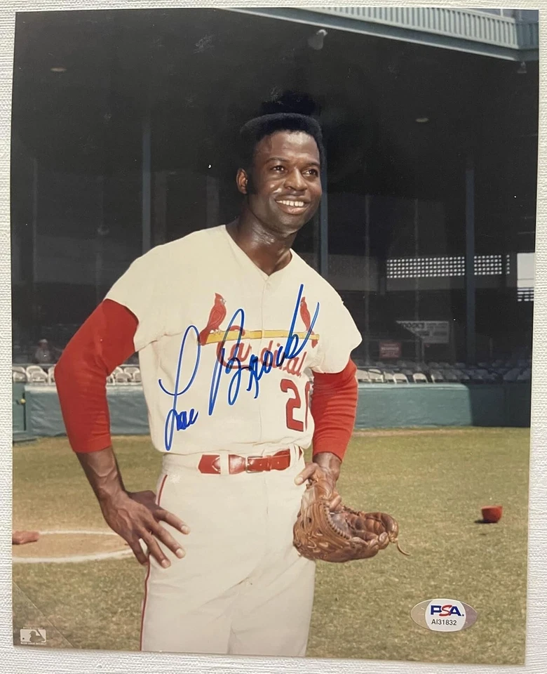 Lou Brock Signed Autographed Glossy 8x10 Photo St. Louis Cardinals : PSA/DNA COA - Image 2 of 3