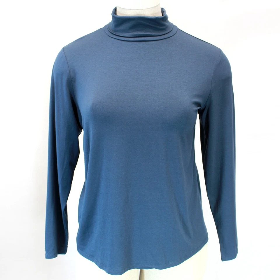 Blusa Camiseta Top Eileen Fisher Talla Grande Ocean Jersey Cuello Tortuga Manga Larga 1X Foto 3 de 4