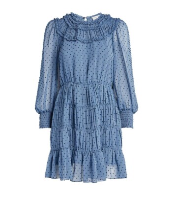 NWT Sandro Women size 38 US 6 Polka Dot Gwen Ruffled Sheer Mini Dress