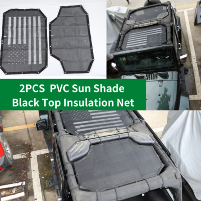 Savadi-Car UV Mesh Sunshade Top Cover For Jeep Wrangler JK JKU 4-Door (2007-2017) – Black With US Flag