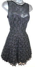 Jones & Jones Black Silver Lace Skater Punk Goth Evening Occasion Dress Size 10