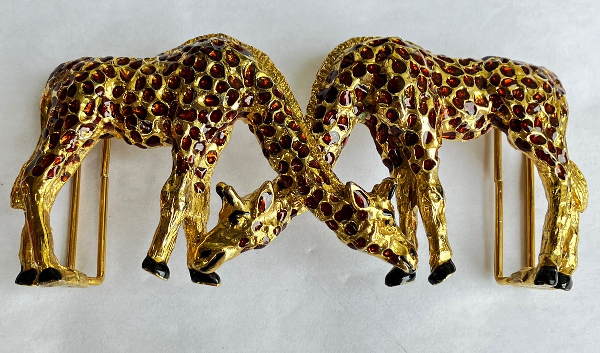 Vintage Double GIRAFFE BELT BUCKLE Signed Mimi Di N 1992  Enamel Mimi Di N 1992 Giraffe Two Piece Belt Buckle/ HTF Gold Toned  main image 4
