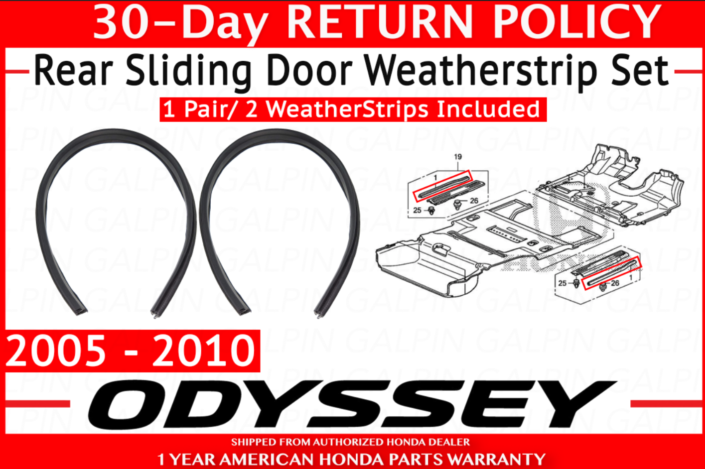 🔥 NEW GENUINE HONDA ODYSSEY REAR SLIDING DOOR WEATHERSTRIP SET 2005