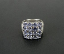 Purple 16 Stones Square Top Sterling Silver 925 RING Size 5