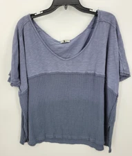 Earthbound Top Womens XL Blue Mixed Media Boxy Lagenlook Boho Hippie Beachy